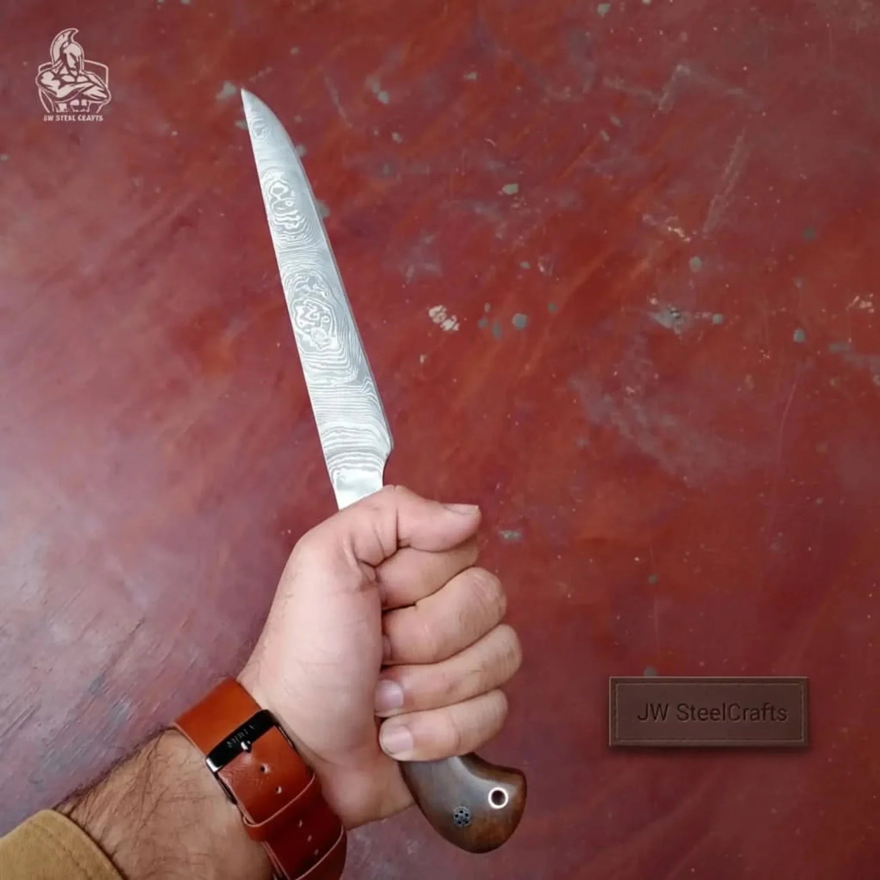 Handmade Damascus Fillet Knife - Premium Blade for Fish Processing & Trimming detail view by JW SteelCrafts