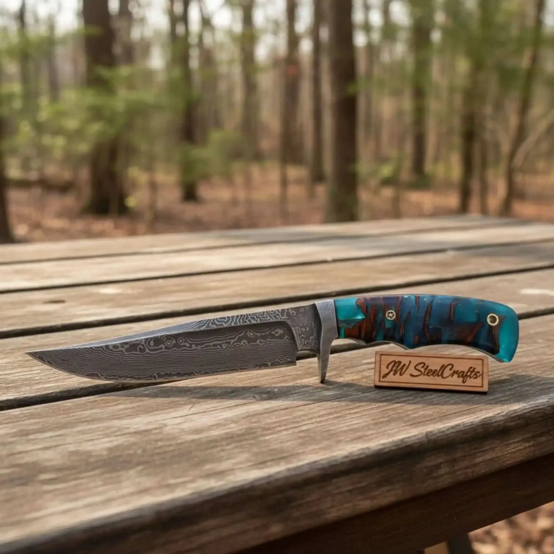 Handmade Damascus Clip Point Bowie Knife with Resin Handle | JW SteelCrafts by JW SteelCrafts