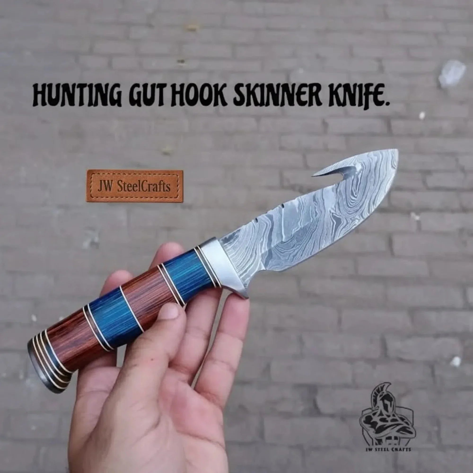 Custom Handmade Hunting Gut Hook Skinner Knife detail view by JW SteelCrafts