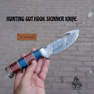 Custom Handmade Hunting Gut Hook Skinner Knife detail view by JW SteelCrafts