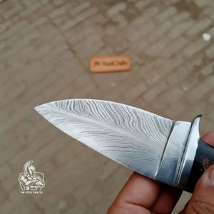 Skinner Knife, Feather Damascus Blade, Resin Handle, Fixed Blade Hunting Knife detail view by JW SteelCrafts