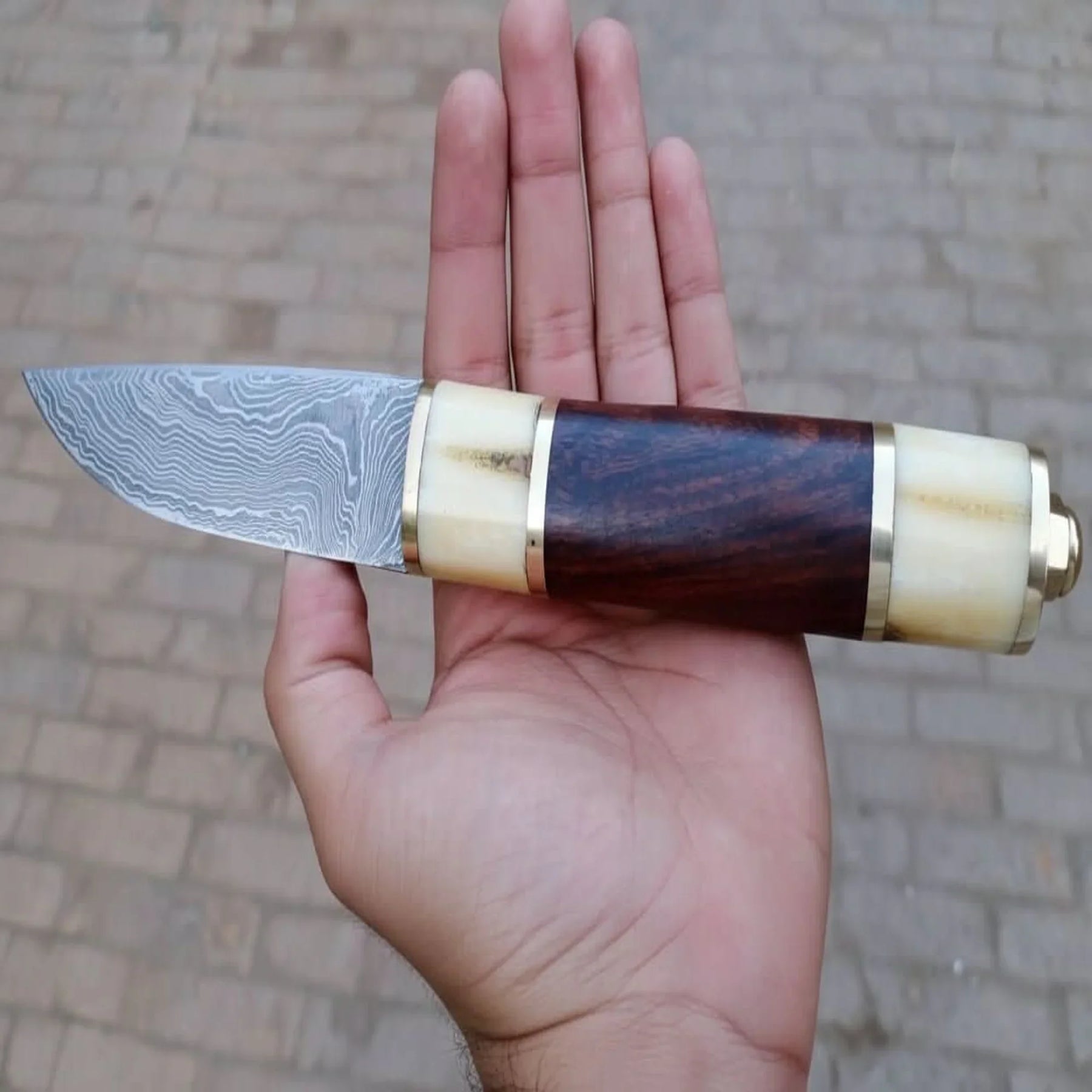 Skalder's Rosewood Seax Knife 11" Handmade Damascus Steel Viking Blade detail view by JW SteelCrafts