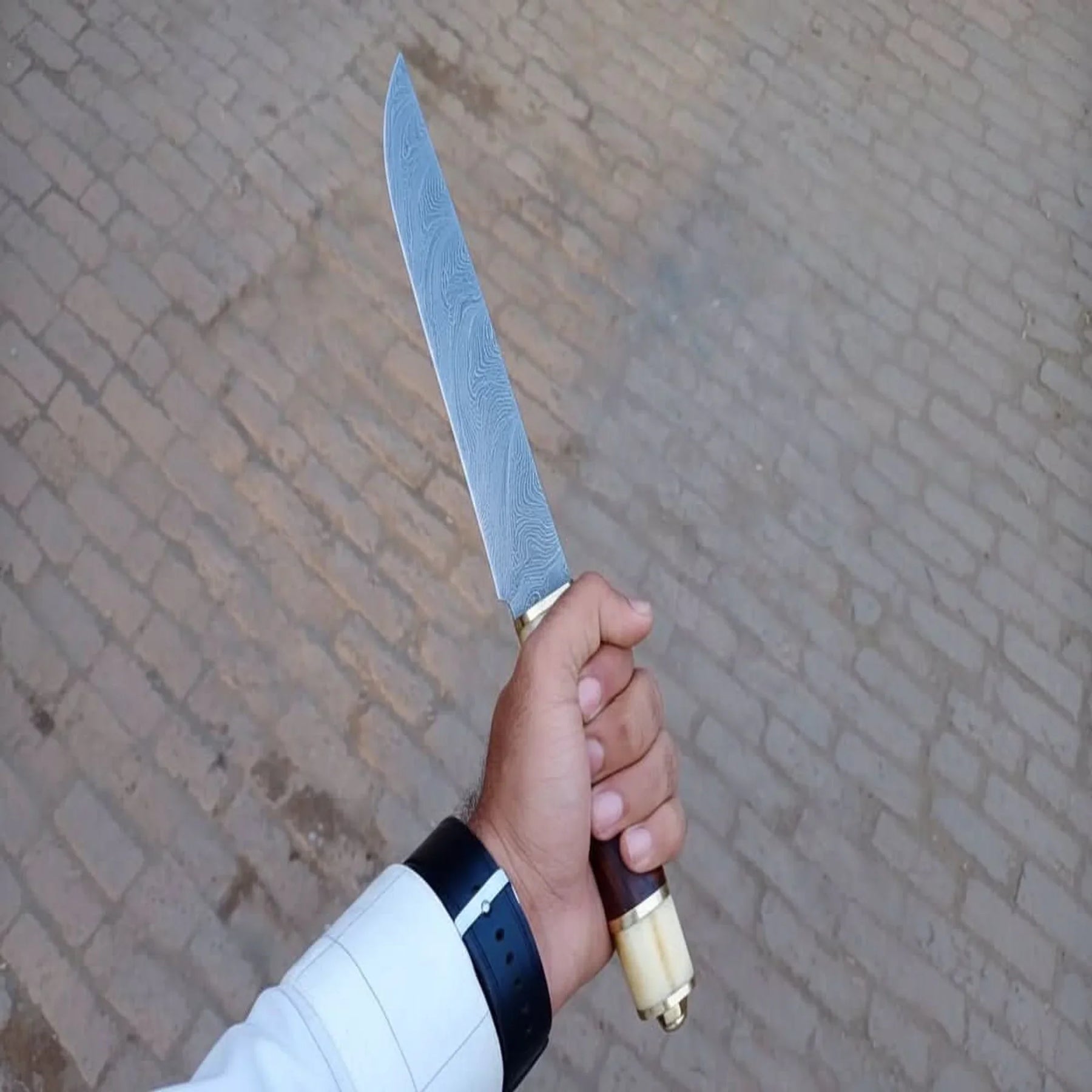 Skalder's Rosewood Seax Knife 11" Handmade Damascus Steel Viking Blade detail view by JW SteelCrafts
