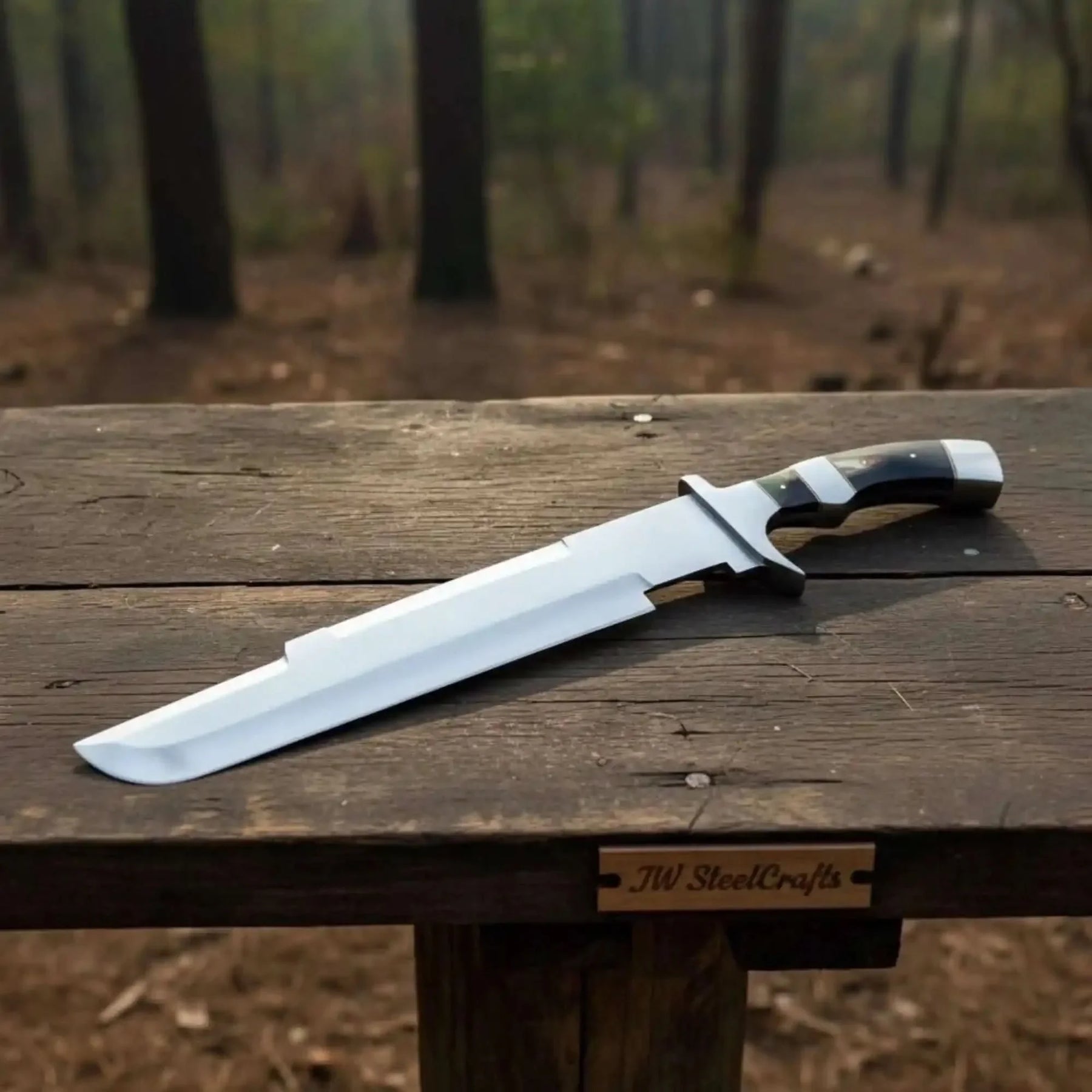 Recurved Clip Point Bowie Knife with Spanish Notch and Mirror Finish by JW SteelCrafts