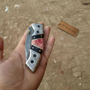 Handmade Damascus Folding Knife with Engraved Bolster, Black Resin and Colored Bone Handle – Custom EDC Pocket Knife by JW