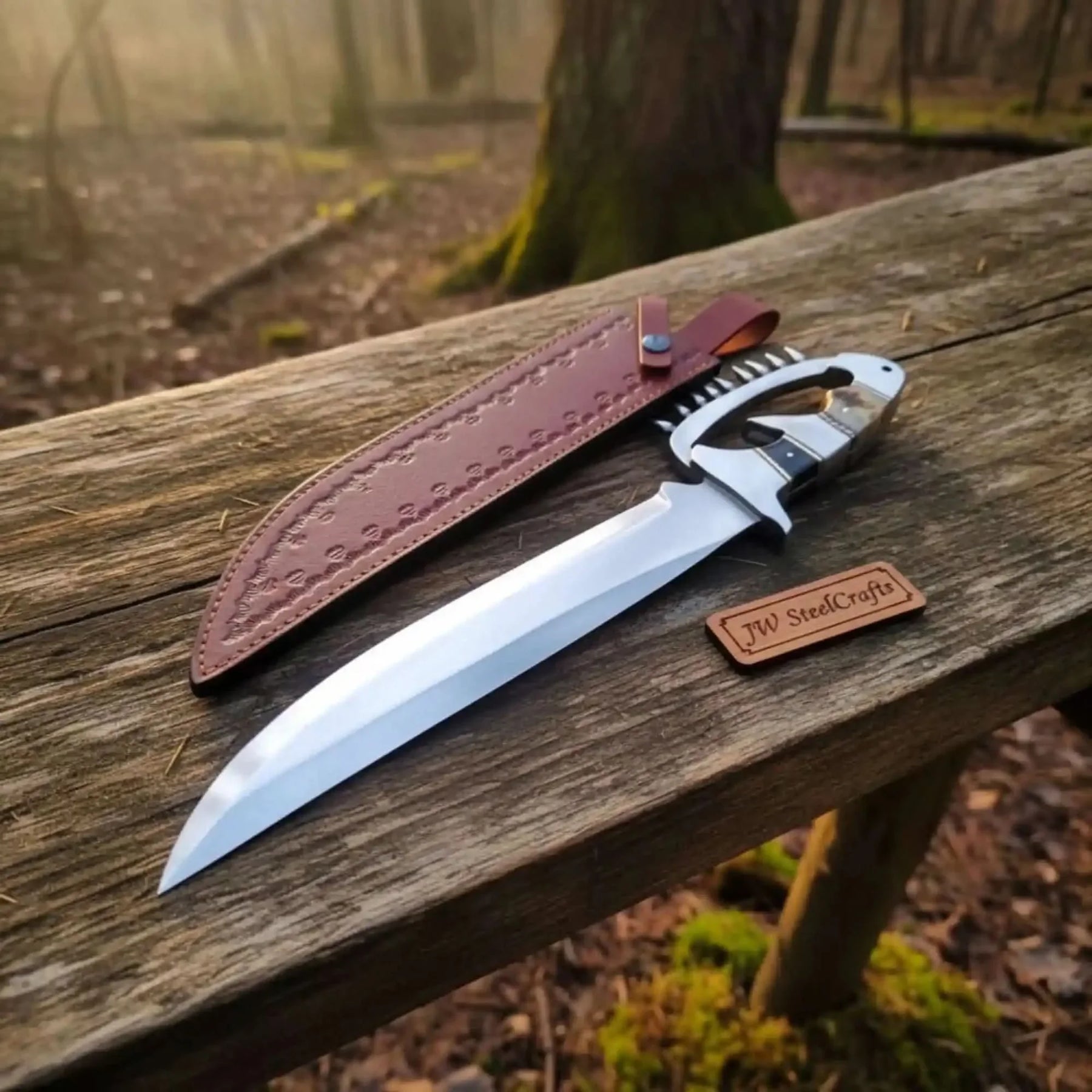 D-Guard Bowie Knife High Polish Blade Clip Point Fixed Blade JW SteelCrafts by JW SteelCrafts