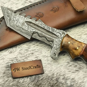 Custom Handmade HUNTING TRACKER Tactical Hunter Blade Survival detail view by JW SteelCrafts