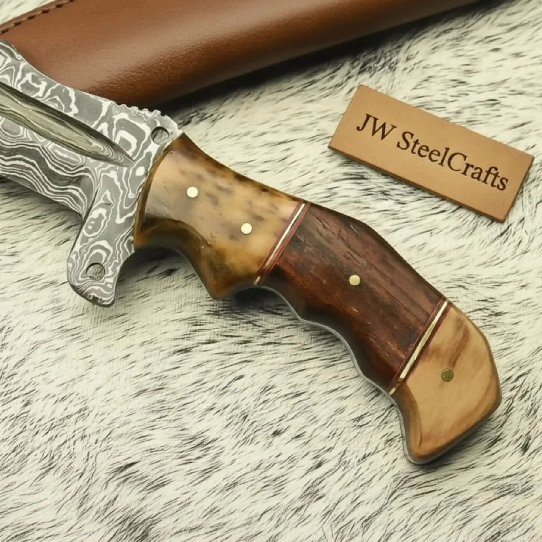 Custom Handmade HUNTING TRACKER Tactical Hunter Blade Survival detail view by JW SteelCrafts