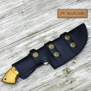 tracker knife Custom, 10", DAMASCUS KNIFE, Damascus steel knife, hunting, exotic Yellow Heart & Walnut wood handle, leather