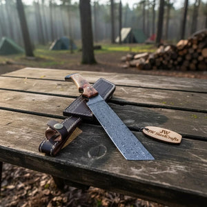 Hunting Knife Hunting 12" Tanto Knife with Olive Wood Handle with Sheath by JW SteelCrafts