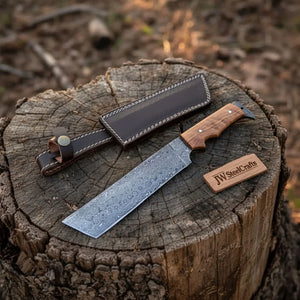 Hunting Knife Hunting 12" Tanto Knife with Olive Wood Handle with Sheath detail view by JW SteelCrafts