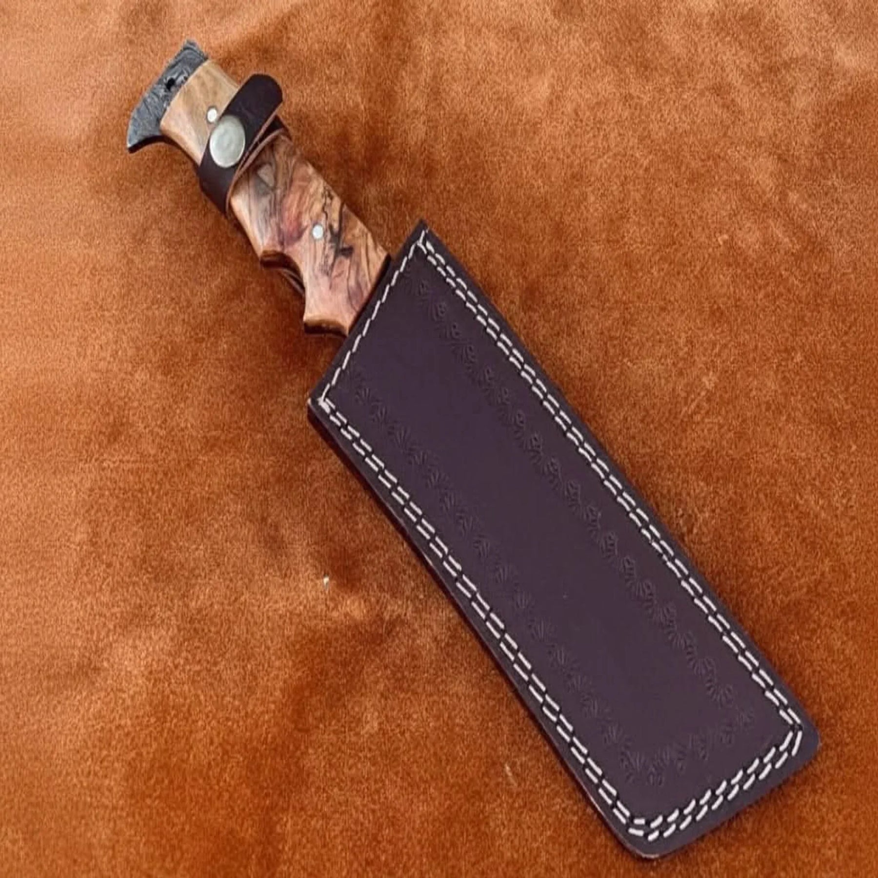 Hunting Knife Hunting 12" Tanto Knife with Olive Wood Handle with Sheath detail view by JW SteelCrafts