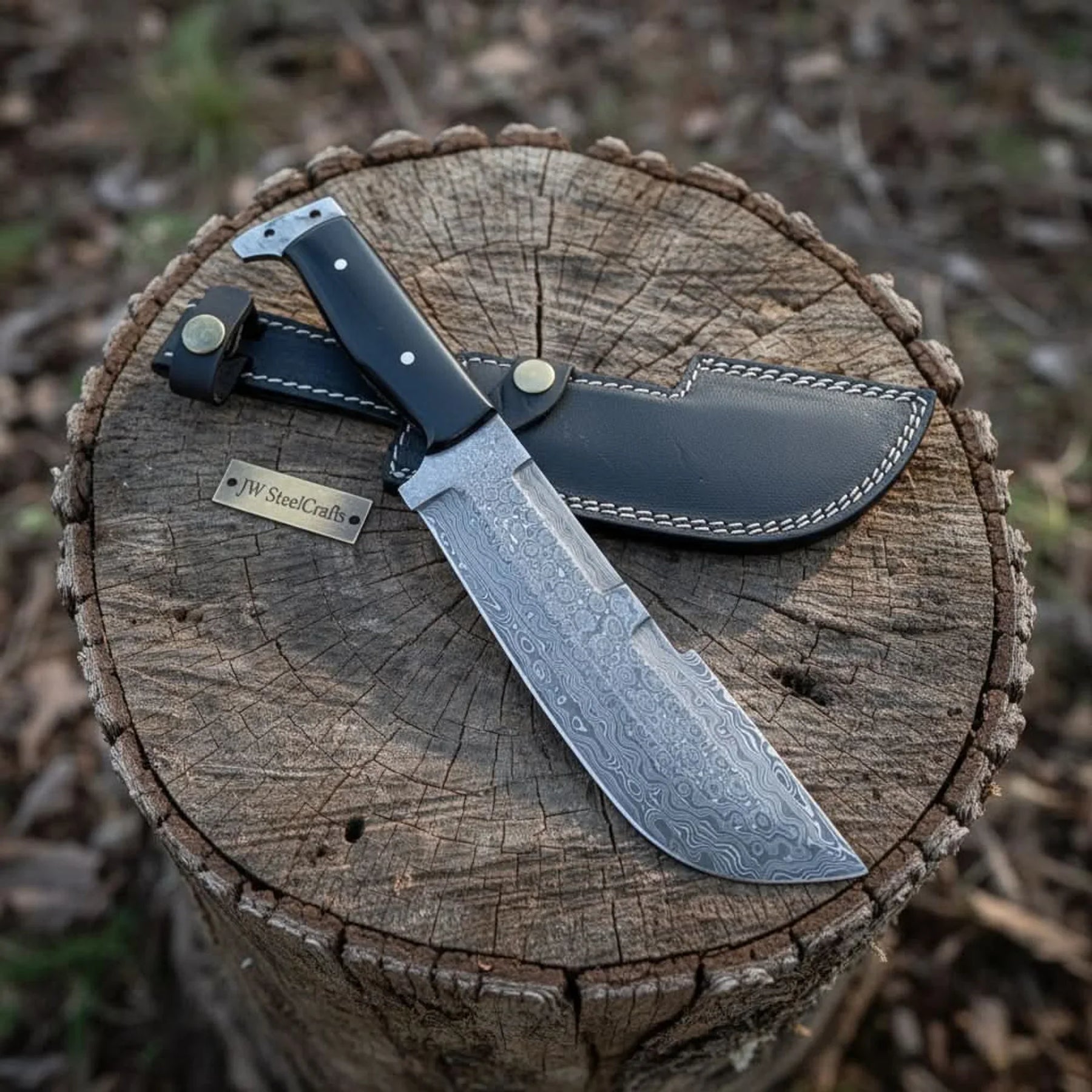 Hunting Knife Hunting 10.50" Tanto Style Knife with Buffalo Horn Handle with Sheath by JW SteelCrafts