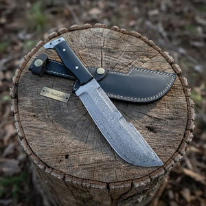 Hunting Knife Hunting 10.50" Tanto Style Knife with Buffalo Horn Handle with Sheath by JW SteelCrafts