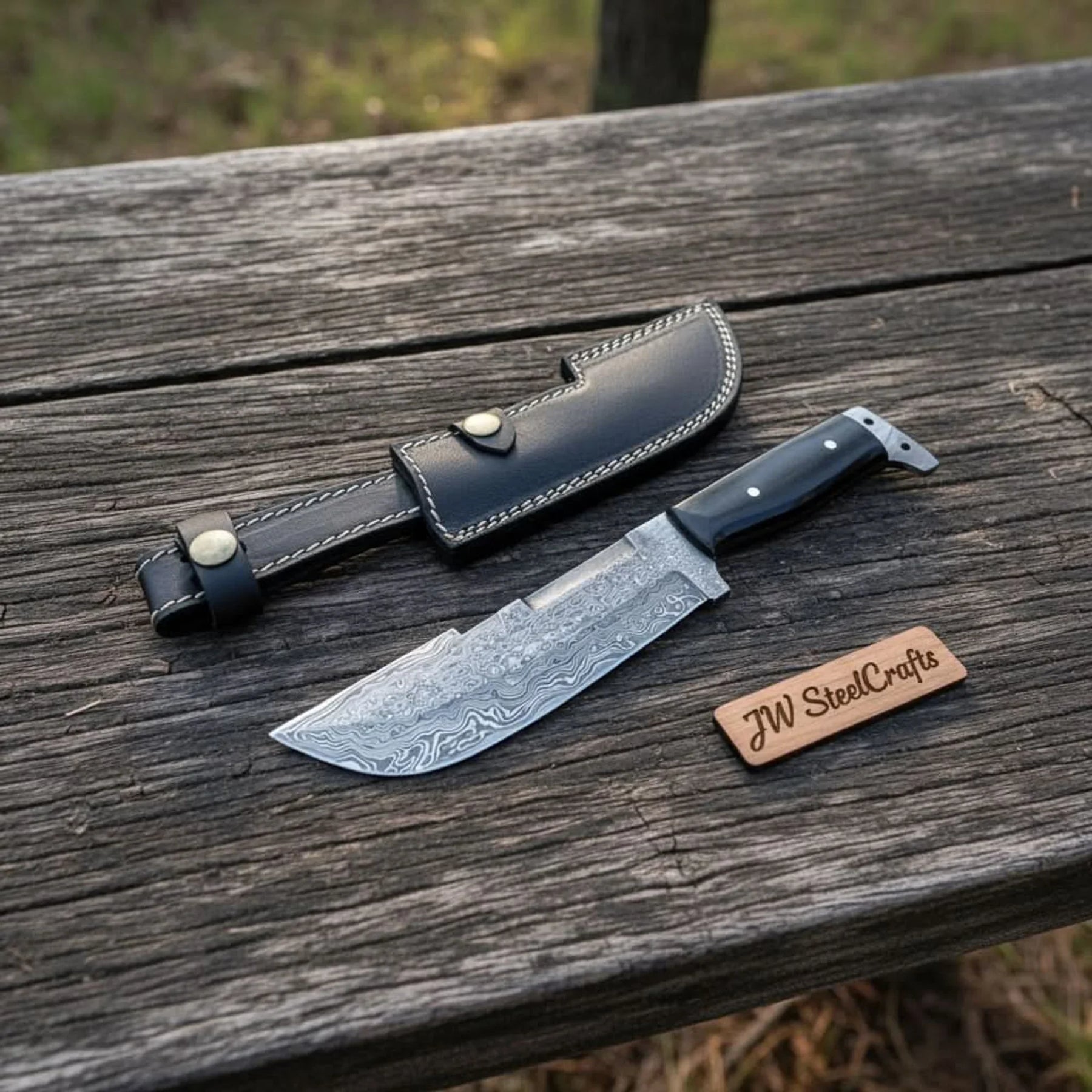Hunting Knife Hunting 10.50" Tanto Style Knife with Buffalo Horn Handle with Sheath detail view by JW SteelCrafts