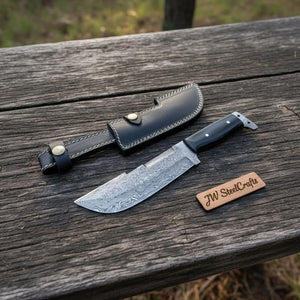Hunting Knife Hunting 10.50" Tanto Style Knife with Buffalo Horn Handle with Sheath detail view by JW SteelCrafts