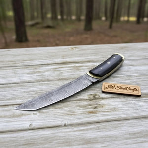 Custom tactical Tanto knife, damascus knife, Tanto detail view by JW SteelCrafts
