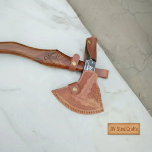 Varrok Spike Tomahawk axe with Damascus Steel Head detail view by JW SteelCrafts