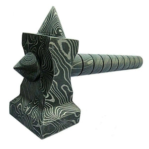 Sculpted Damascus Steel War Hammer 12" Handmade Full Damascus Collectible Piece detail view by JW SteelCrafts