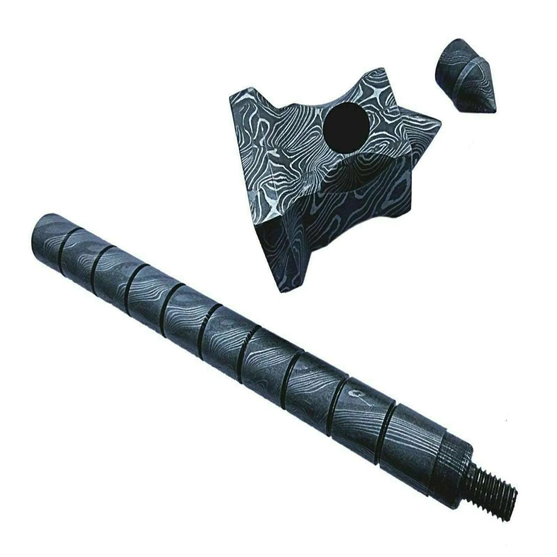 Sculpted Damascus Steel War Hammer 12" Handmade Full Damascus Collectible Piece detail view by JW SteelCrafts