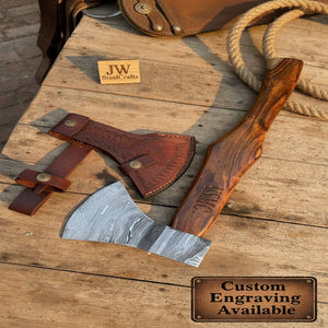 Damascus Skeggox Bearded Viking Axe with Hardwood Handle detail view by JW SteelCrafts