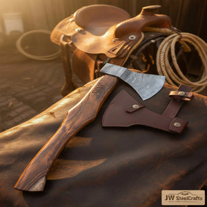 Damascus Skeggox Bearded Viking Axe with Hardwood Handle detail view by JW SteelCrafts