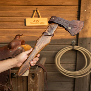 Damascus Skeggox Bearded Viking Axe with Hardwood Handle detail view by JW SteelCrafts