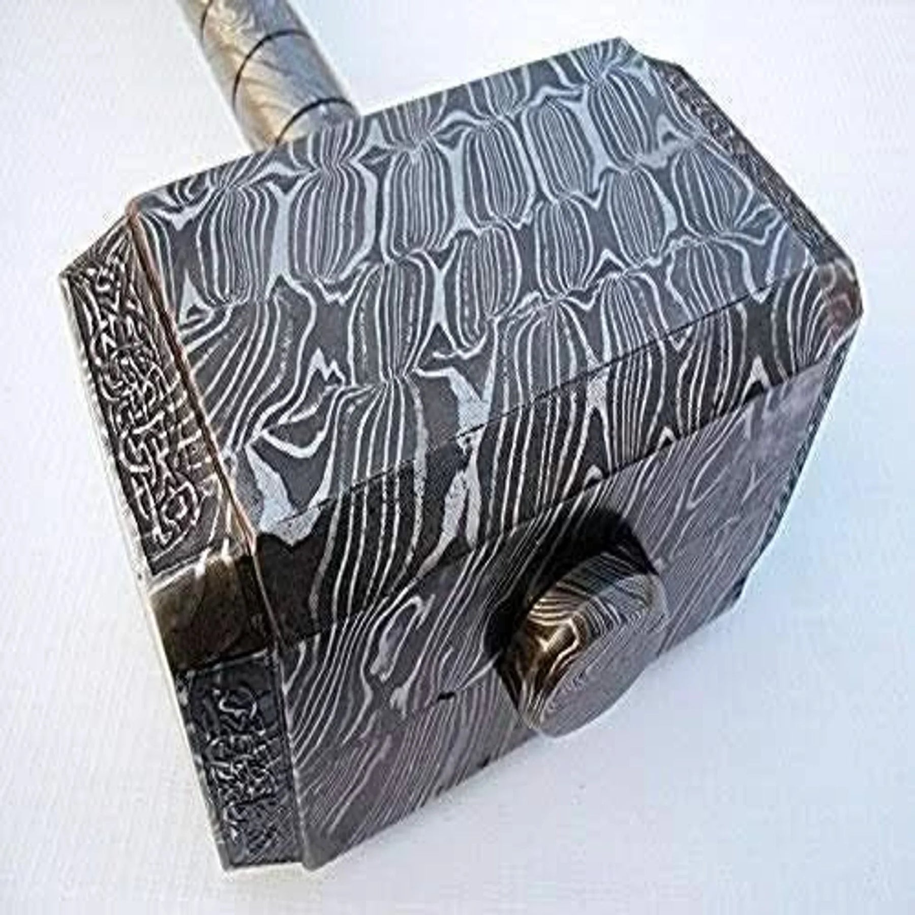 Asgard Forge Hammer 10" Handmade One-Piece Full Damascus Steel Blacksmith Hammer detail view by JW SteelCrafts