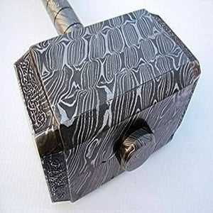 Asgard Forge Hammer 10" Handmade One-Piece Full Damascus Steel Blacksmith Hammer detail view by JW SteelCrafts