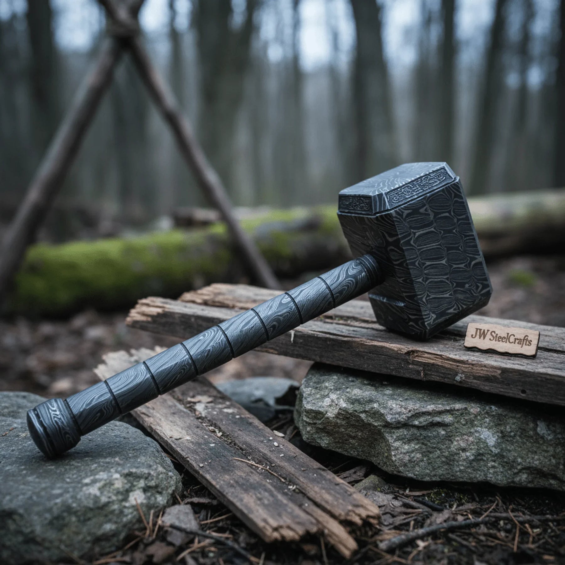 Asgard Forge Hammer 10" Handmade One-Piece Full Damascus Steel Blacksmith Hammer by JW SteelCrafts