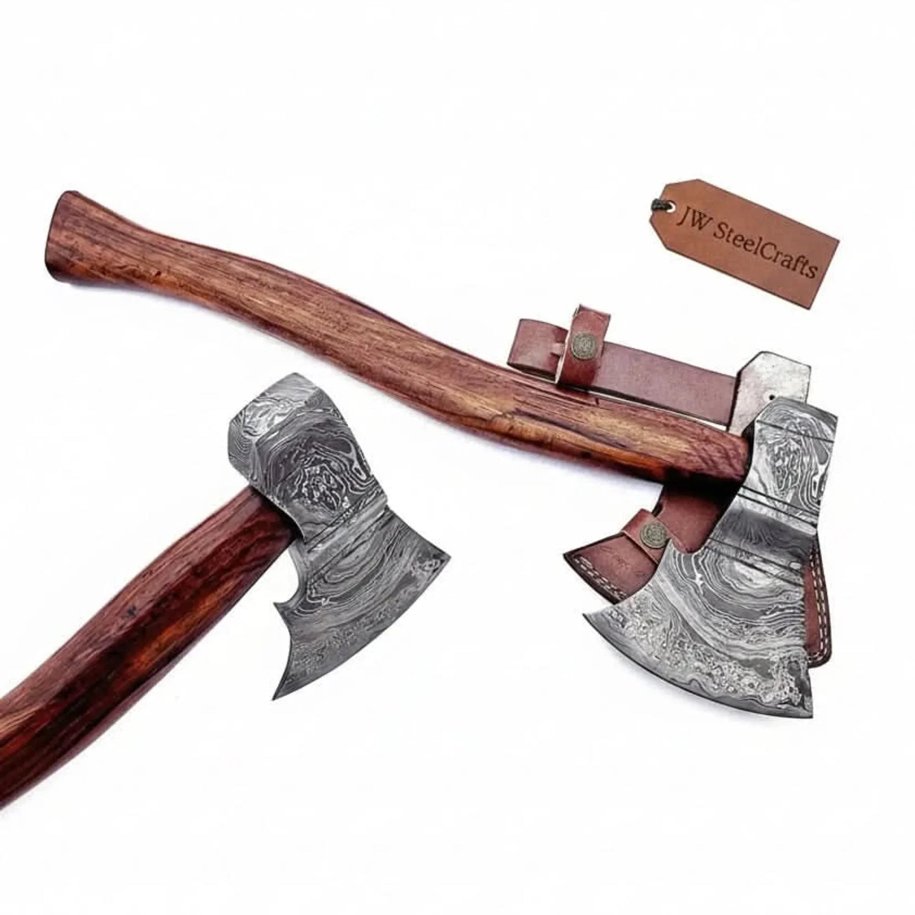 Hand Forged Damascus Viking Bearded Axe, 22 Inch Skeggøx Norse Working Axe with Hardwood Handle and Leather Sheath | JW