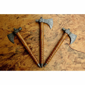 Viking Skeggøx Trio — Matching Short-Hafted Bearded Axes in Pattern-Welded Steel by JW SteelCrafts