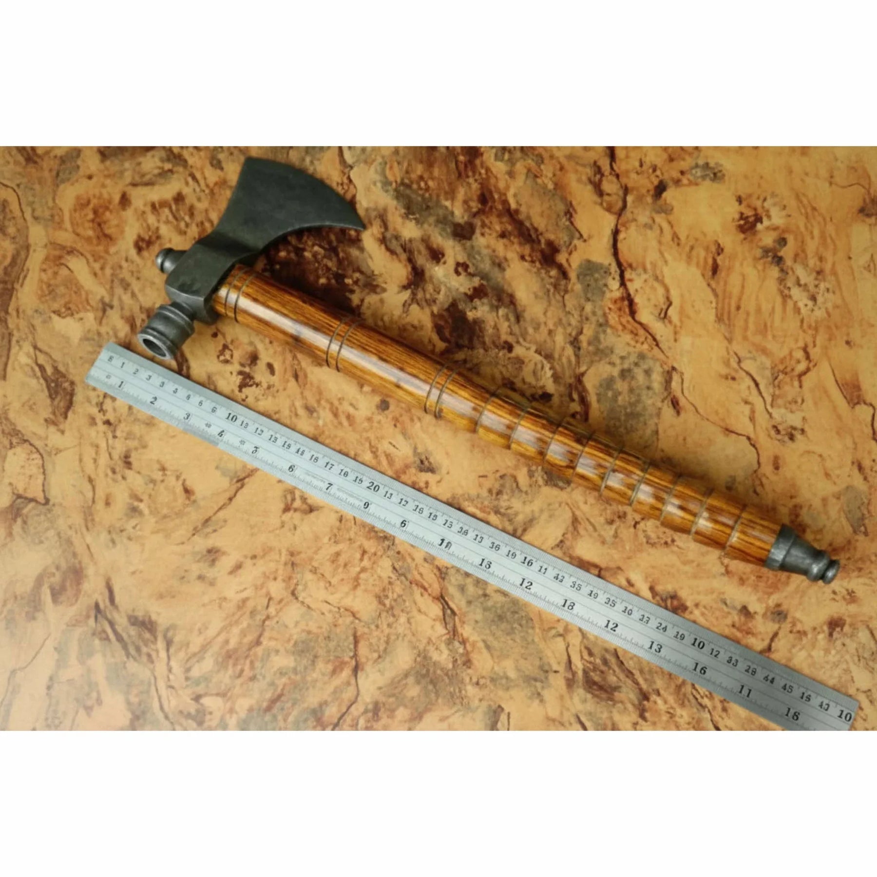 Viking Skeggøx Trio — Matching Short-Hafted Bearded Axes in Pattern-Welded Steel detail view by JW SteelCrafts