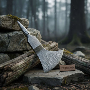Damascus Crescent Camp Axe Head with Deep Sweep Edge by JW SteelCrafts