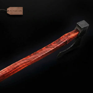 Pattern-Welded Damascus Viking Bearded Axe for Heavy Chopping and Trail Use detail view by JW SteelCrafts