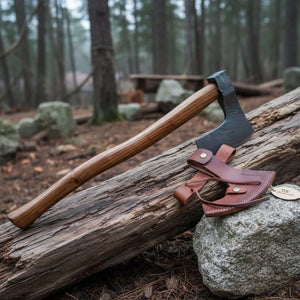 Hand-forged Damascus Bearded Axe for Bushcraft & Trail Work by JW SteelCrafts
