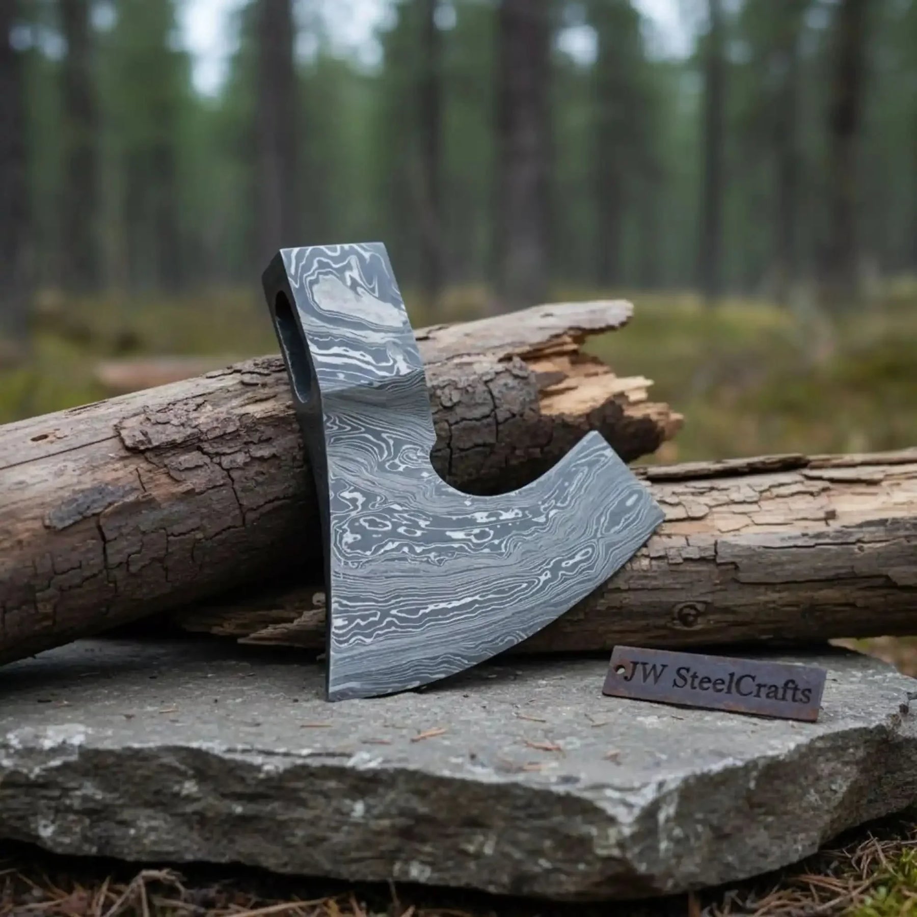 Thornwake Bearded Damascus Axe 6" Handmade Viking Style Axe Head by JW SteelCrafts