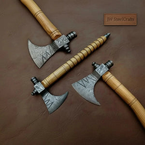 Damascus Pipe Axe 19 Inch Ash Wood Handle | Hand Forged Tomahawk Smoking Axe | JW SteelCrafts detail view by JW SteelCrafts