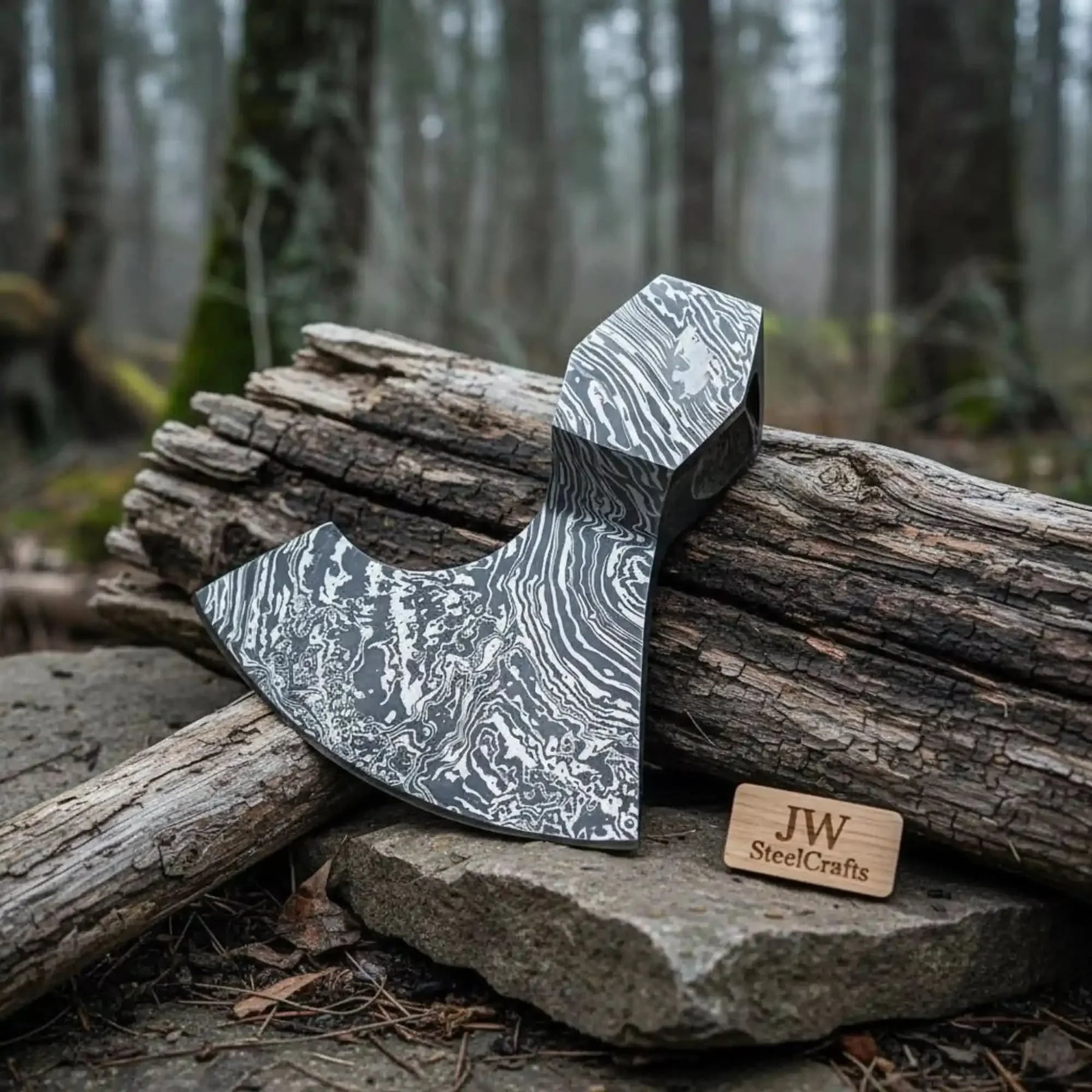 Ironhollow Bearded Damascus Axe 6.5" Handmade Viking Style Head Blank by JW SteelCrafts