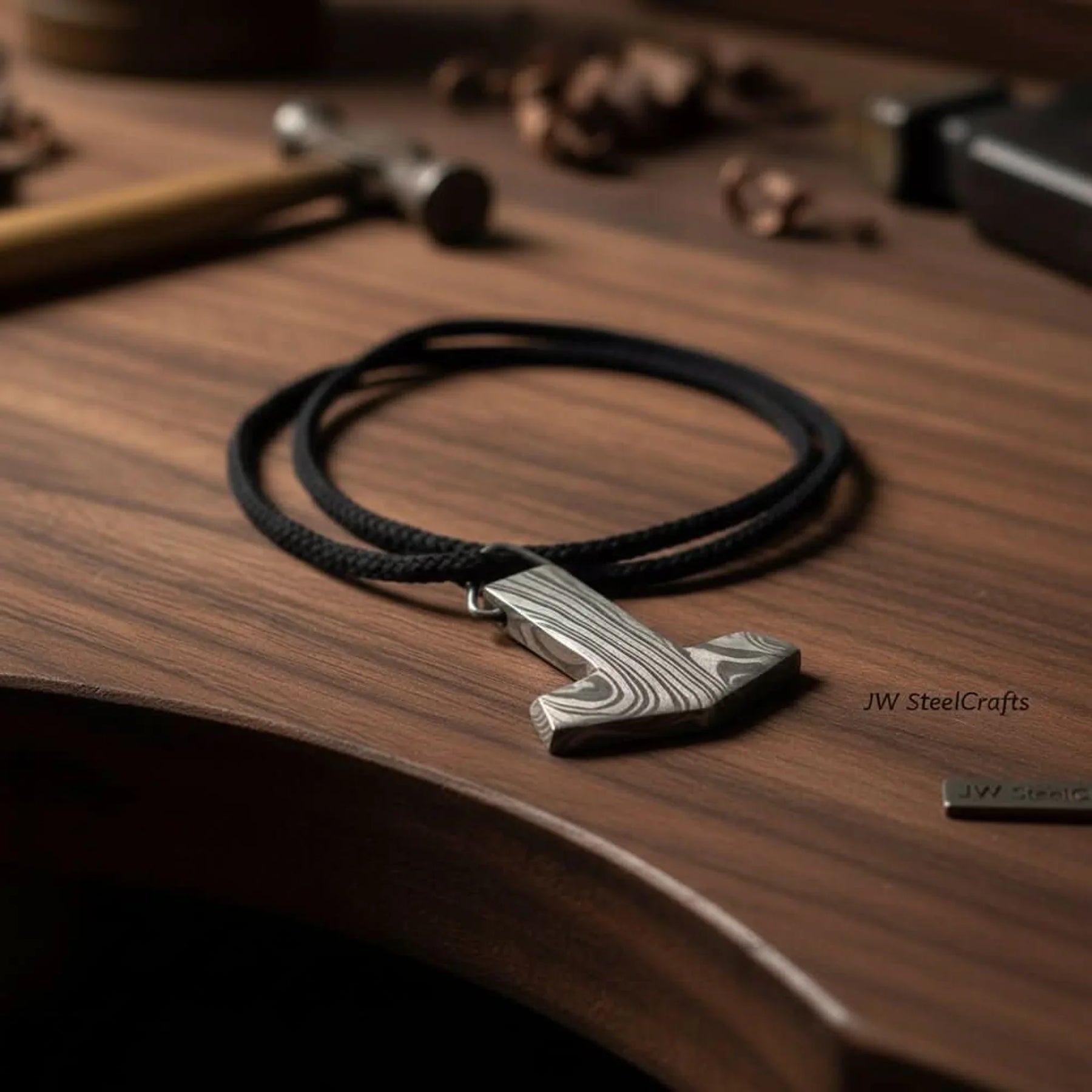 Handmade Damascus Mjolnir Pendant - Strength and Tradition by JW SteelCrafts
