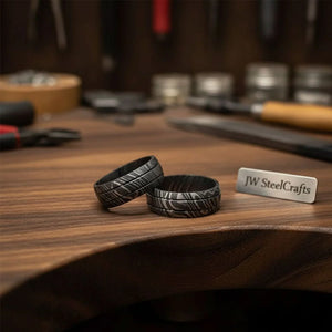 Black Damascus Double Groove Band with Etched Finish by JW SteelCrafts