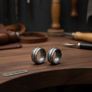 Damascus Grooved Band set with Twisted Pattern for Couples detail view by JW SteelCrafts