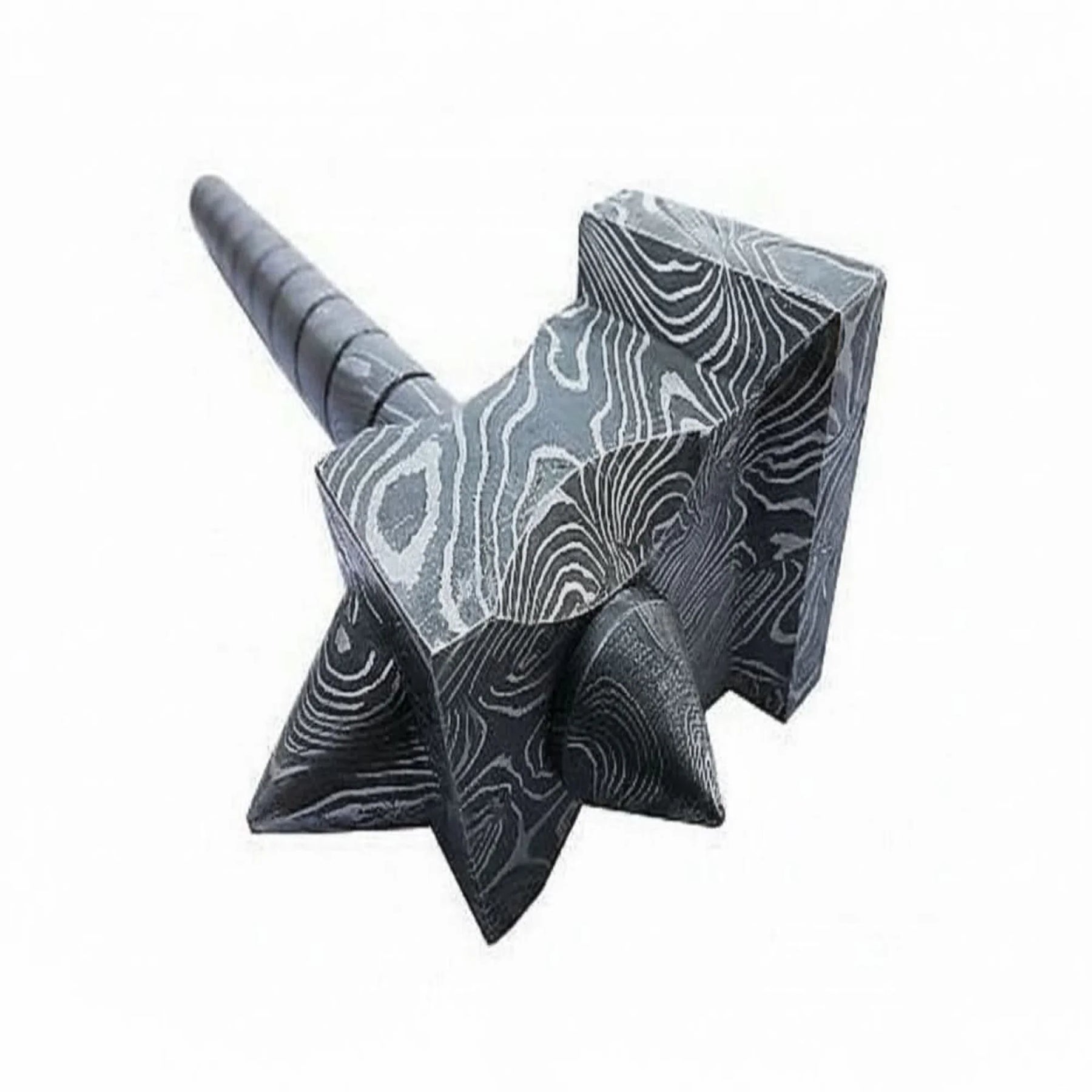 Darkforge Titan Hammer 8" Handmade Full Damascus Steel Collectible with Dual Spikes detail view by JW SteelCrafts