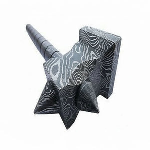 Darkforge Titan Hammer 8" Handmade Full Damascus Steel Collectible with Dual Spikes detail view by JW SteelCrafts