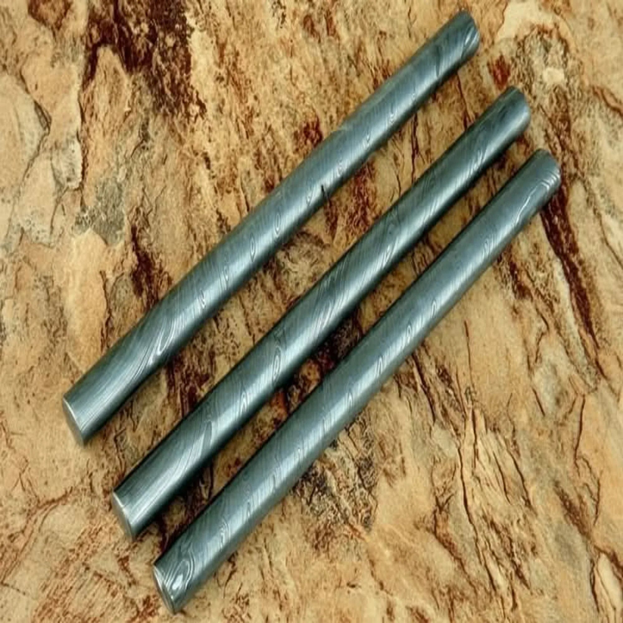 Foreveredge Ring Billet Damascus Rod 10" Handmade Set of 3 by JW SteelCrafts