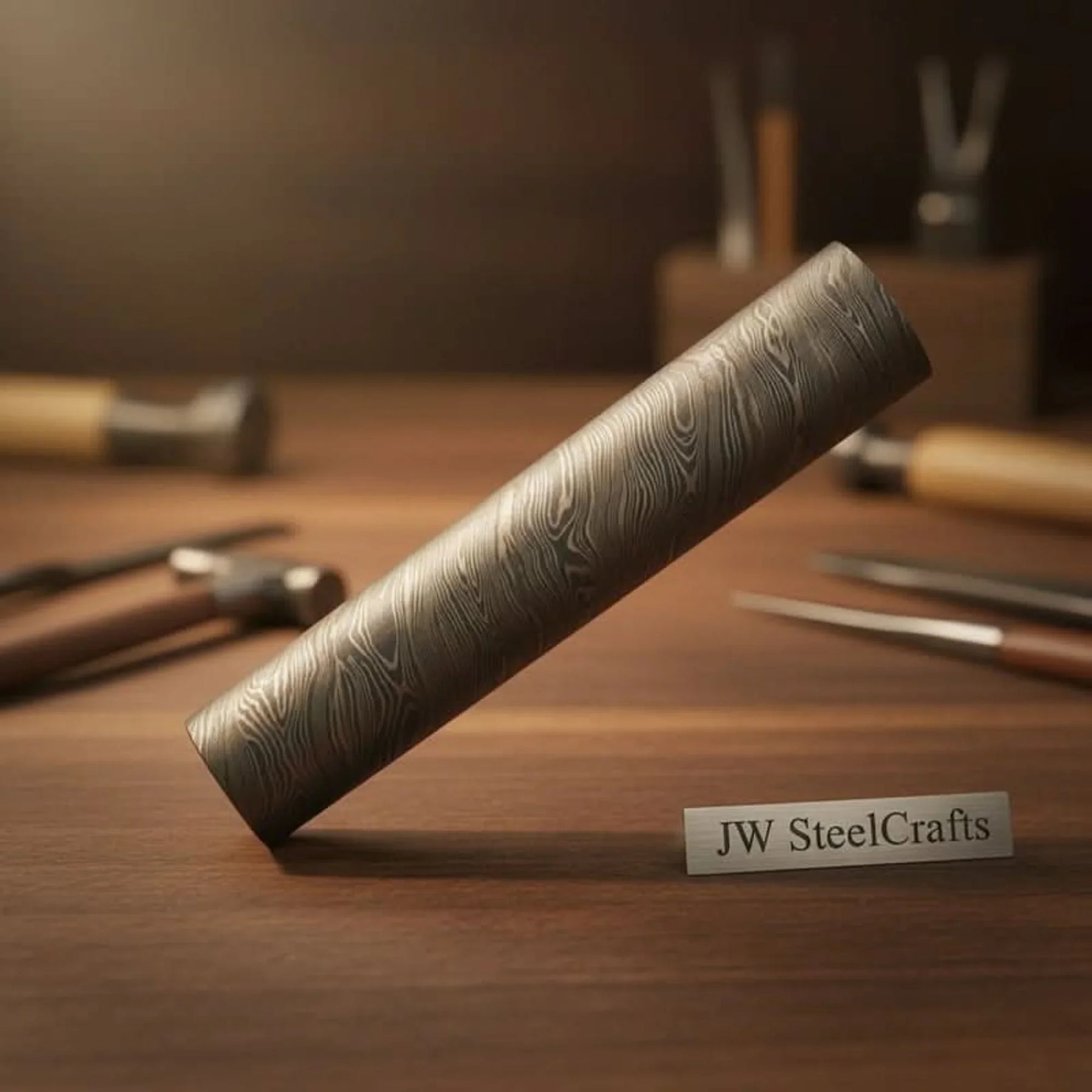 Duskband Steel Billet Damascus Rod Handmade 4.10 Inch Precision Bar by JW SteelCrafts