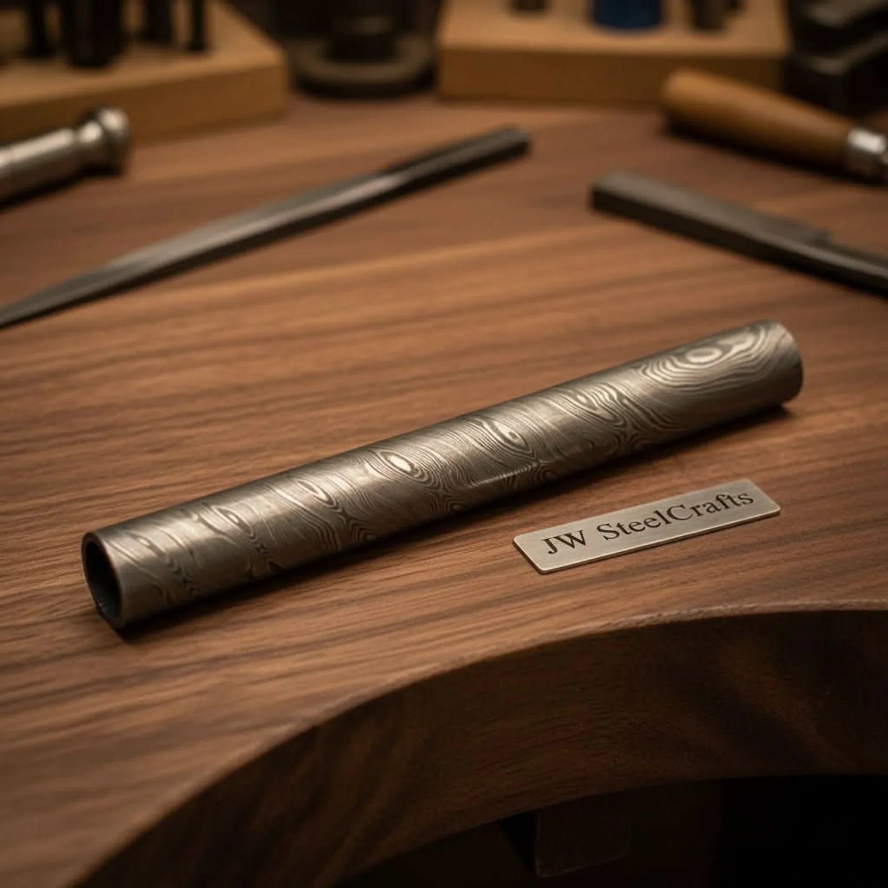 Ironshine Damascus Ring Rod 10" Handmade Multi-Use Bar by JW SteelCrafts