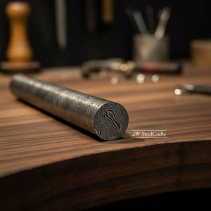 Ironshine Damascus Ring Rod 10" Handmade Multi-Use Bar detail view by JW SteelCrafts