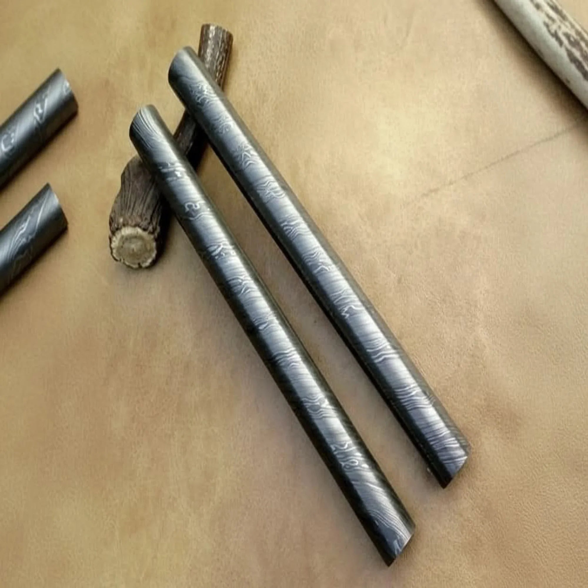 Wolfgleam Jewelry Damascus Rod 10" Handmade Set of 2 Bars by JW SteelCrafts