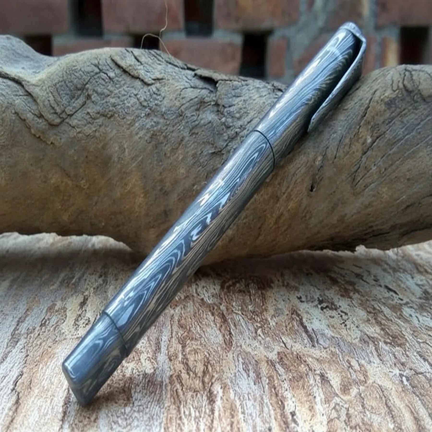 Damascus Steel Fountain Pen with Forged Wood Grain Pattern by JW SteelCrafts
